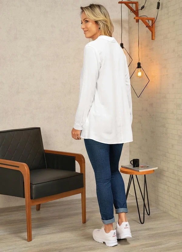 bonprix - Camisa Social Fluída com Pérolas Branca 5