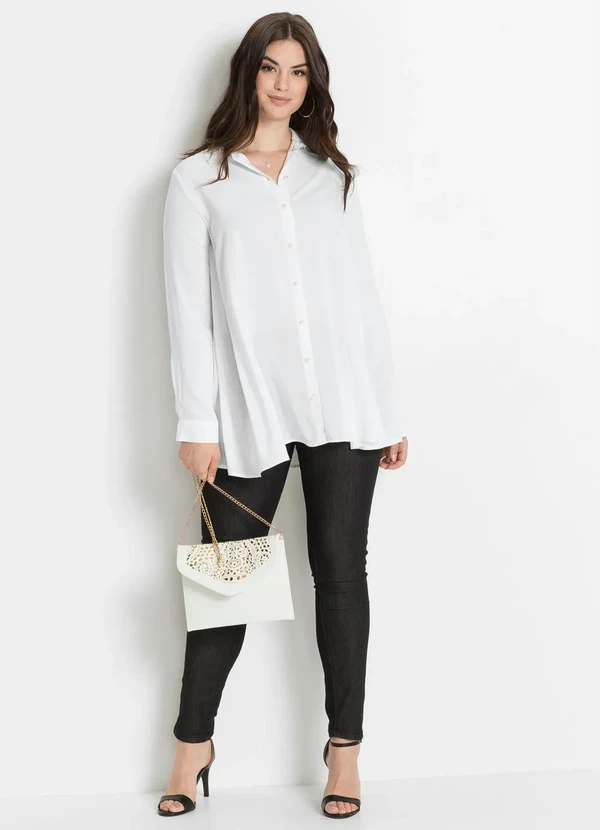 bonprix - Camisa Social Fluída com Pérolas Branca