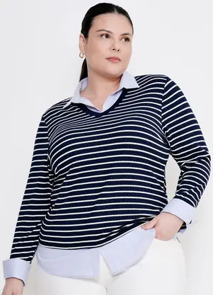 Principessa - Suéter Camisa Listrada Azul Marinho Bernadete - PRINCIPESSA