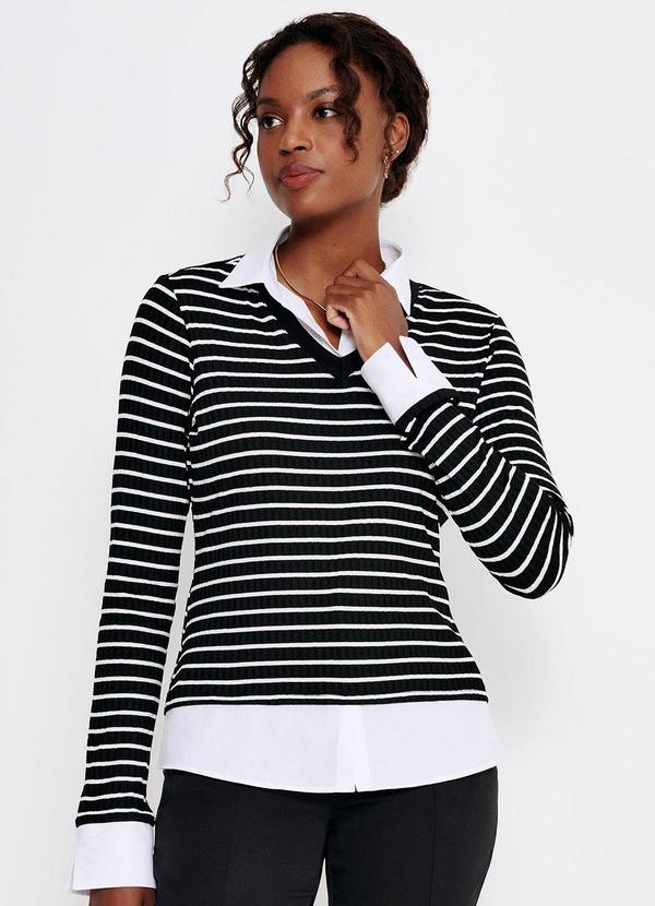 Principessa - Camisa Suéter Listrada Preto Benicia 3