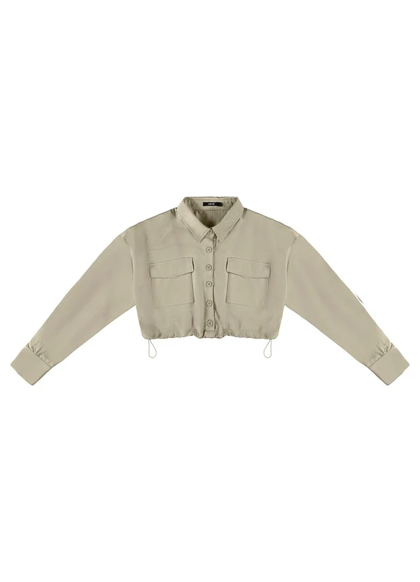 Enfim - Camisa Taupe Cropped Sarjada