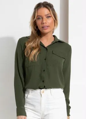 Queima Estoque - Camisa Verde com Bolsos - QUEIMA ESTOQUE