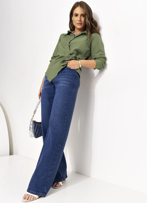 Quintess - Camisa Verde em Tecido Plano Maquinetado 10