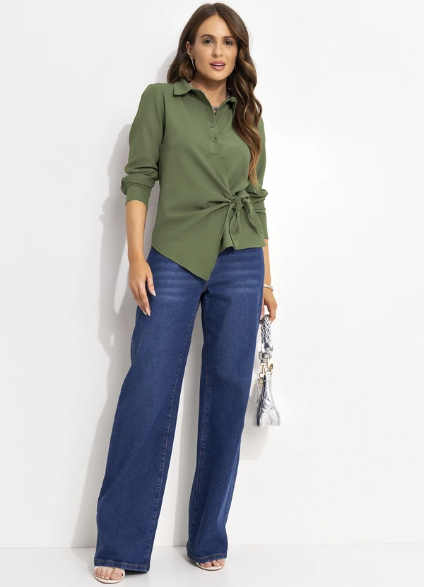 Quintess - Camisa Verde em Tecido Plano Maquinetado 11