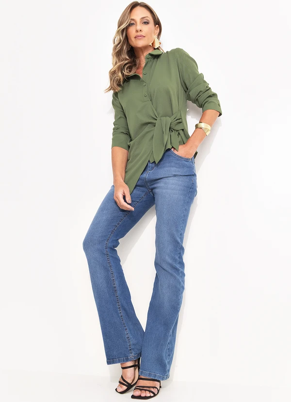 Quintess - Camisa Verde em Tecido Plano Maquinetado 12