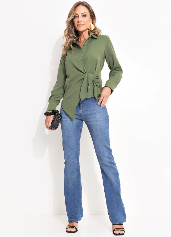 Quintess - Camisa Verde em Tecido Plano Maquinetado 13