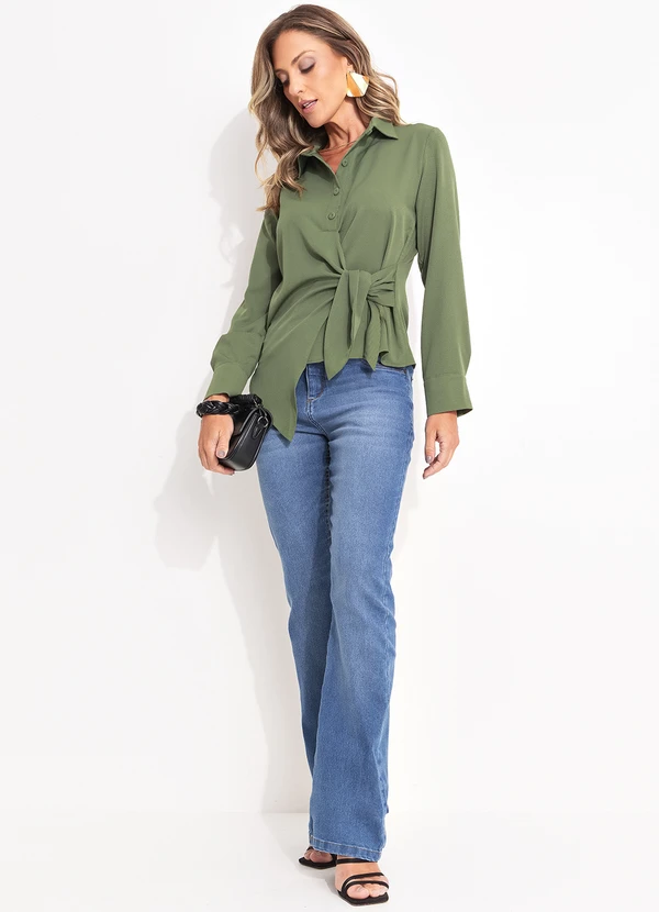 Quintess - Camisa Verde em Tecido Plano Maquinetado 15