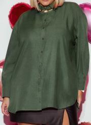 Camisa Verde Oversized Alongada em Crepe Plano