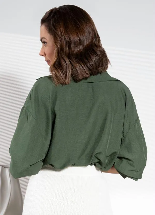 Quintess - Camisa Verde Oversized Alongada em Crepe Plano 3