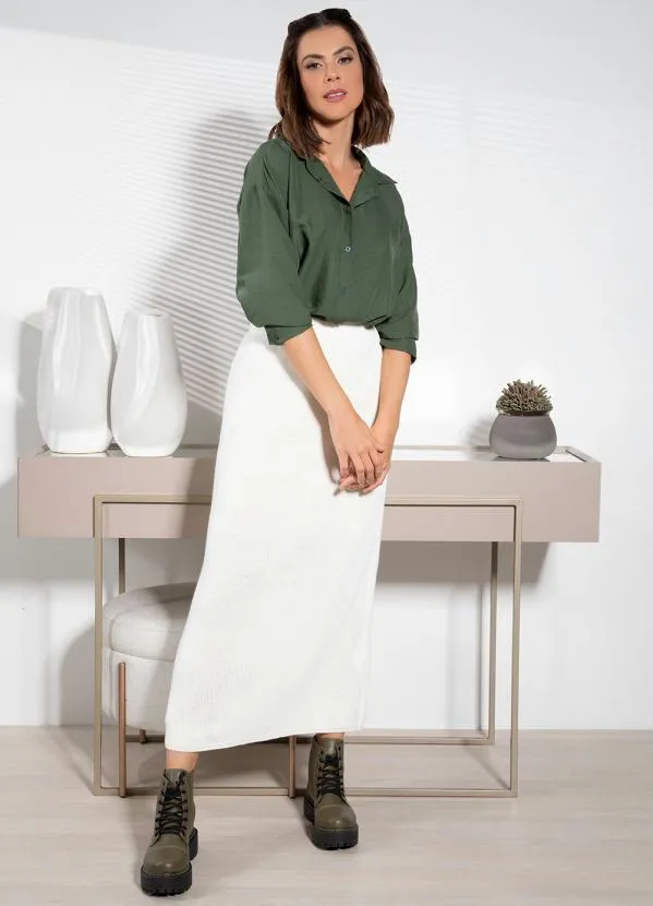 Quintess - Camisa Verde Oversized Alongada em Crepe Plano 2