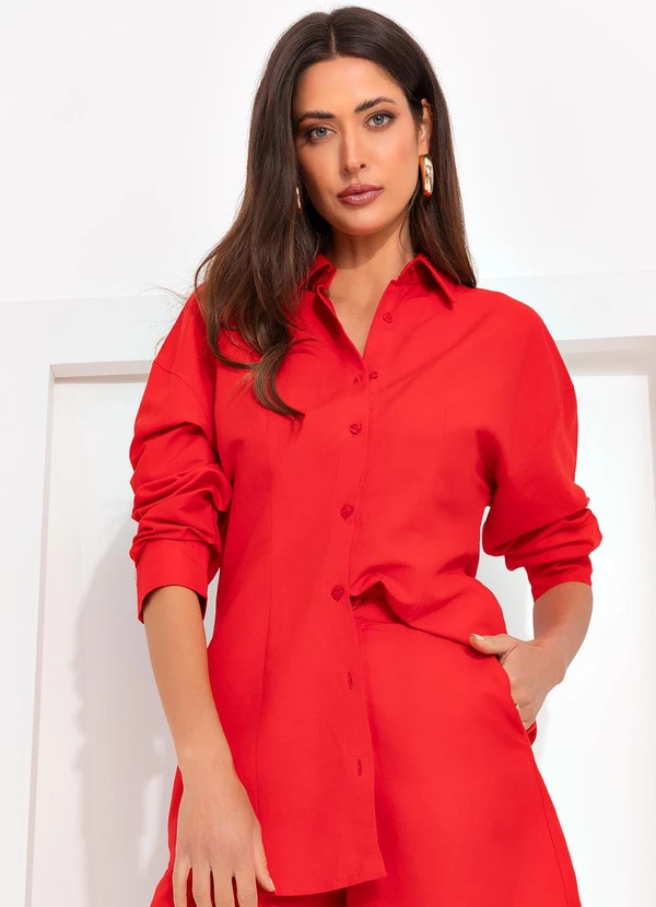 Colcci - Camisa Viscolinho Vermelho