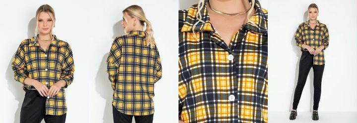 Camisa Xadrez Amarelo com Botes e Mangas Longas