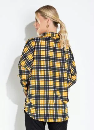 Moda Pop - Camisa Xadrez Amarelo com Botões e Mangas Longas - MODA POP