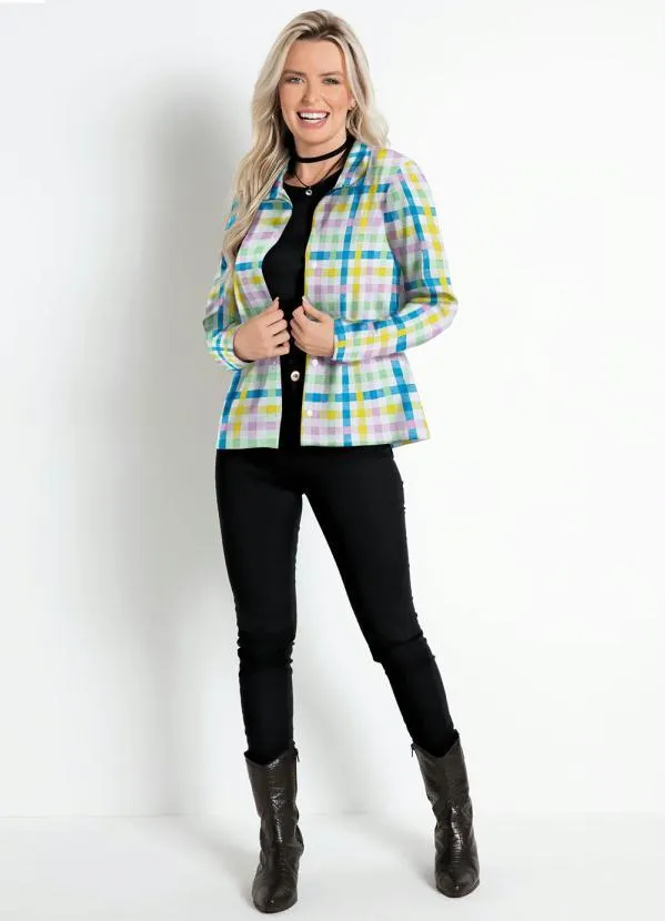 Moda Pop - Camisa Xadrez Colorido com Abertura em Botões 3