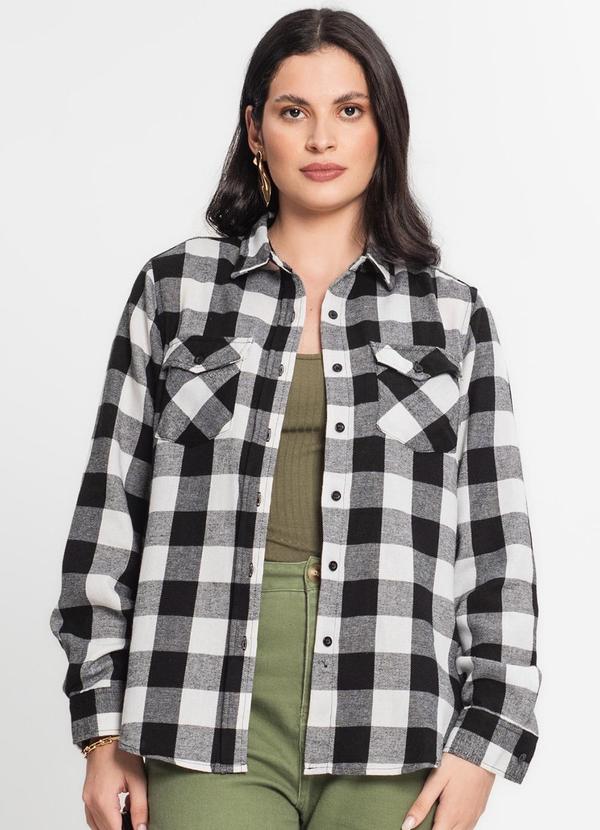 Rovitex - Camisa Xadrez Feminina Flanelada Branco
