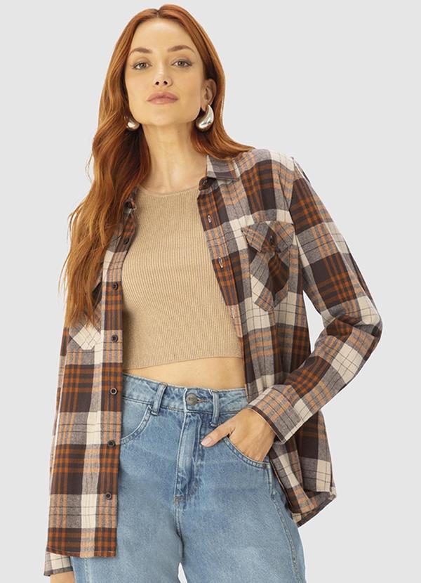 Enfim - Camisa Xadrez Flanelada Ampla Marrom