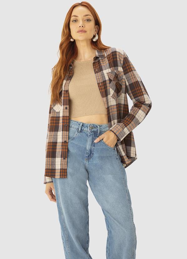 Enfim - Camisa Xadrez Flanelada Ampla Marrom 2