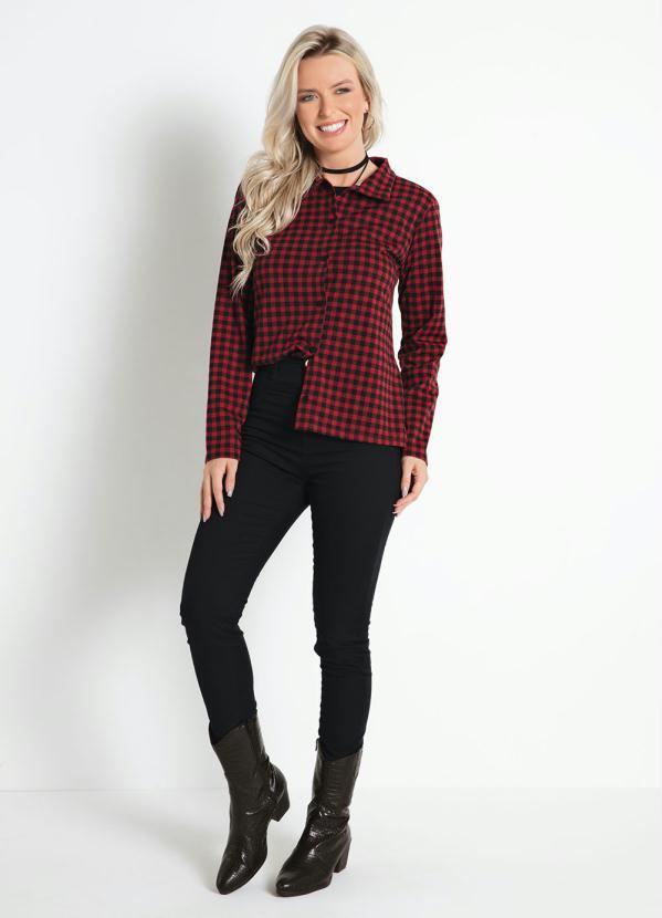 Moda Pop - Camisa Xadrez Vermelha com Abertura em Botões 5