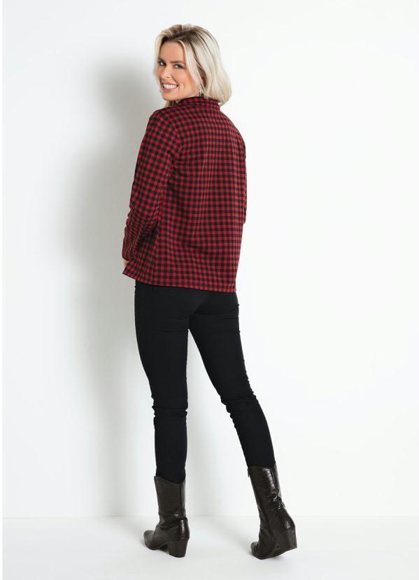 Moda Pop - Camisa Xadrez Vermelha com Abertura em Botões 4