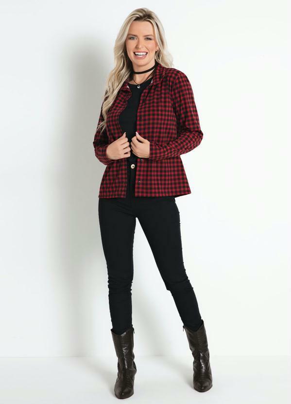 Moda Pop - Camisa Xadrez Vermelha com Abertura em Botões 2