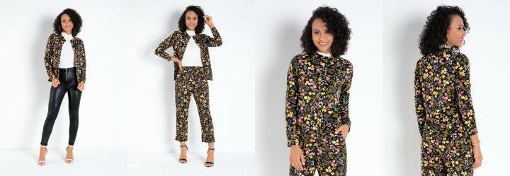 Camisete Floral Preto com Botes Funcionais