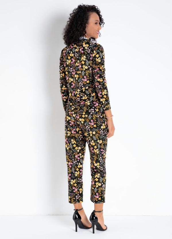 Outlet - Camisete Floral Preto com Botões Funcionais 4