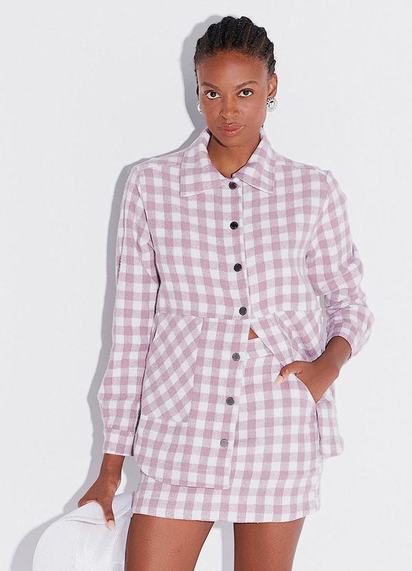 Linzzi - Sobrecamisa Oversized em Flanela Xadrez Lilas