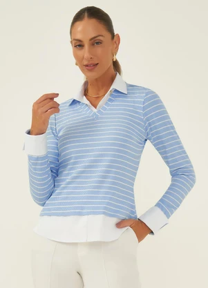 Principessa - Suéter Camisa Listrada Azul Claro Nalva - PRINCIPESSA