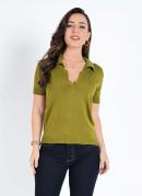 Blusa com Gola Verde Lima com Peitilho