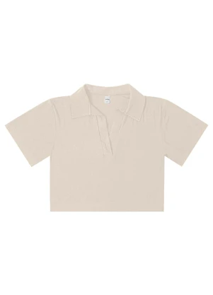 Rovitex - Blusa Feminina Manga Curta em Visco Bege - ROVITEX