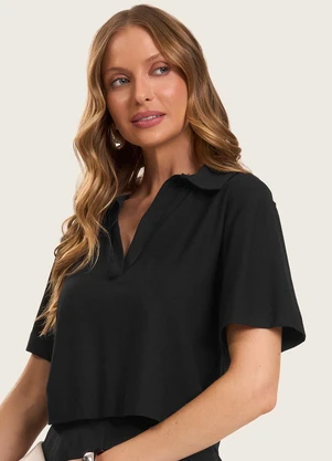 Rovitex - Blusa Feminina Manga Curta em Visco Preto - ROVITEX