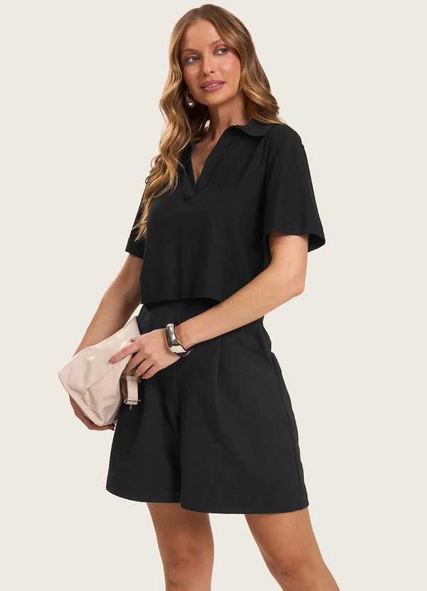 Rovitex - Blusa Feminina Manga Curta em Visco Preto 2