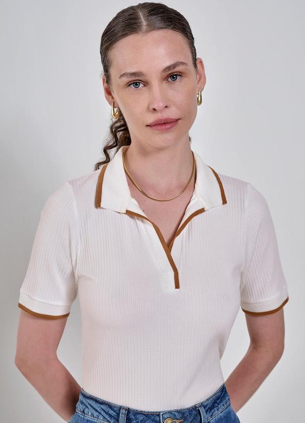 Principessa - Blusa Polo de Malha Canelada Off White Driana Branco