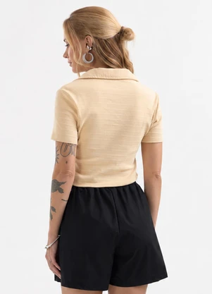 Cativa - Blusa Polo Listrada em Cotton Bege - CATIVA