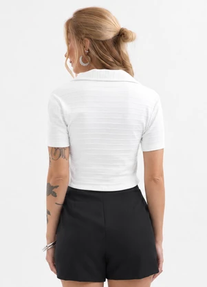Cativa - Blusa Polo Listrada em Cotton Branco - CATIVA