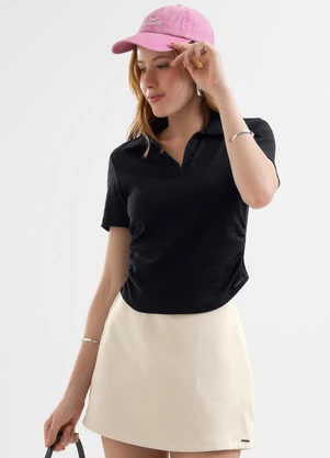 Cativa - Blusa Polo Listrada em Cotton Preto - CATIVA