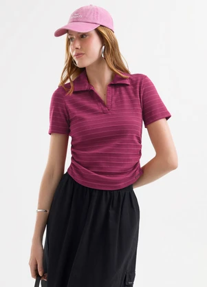 Cativa - Blusa Polo Listrada em Cotton Roxo - CATIVA