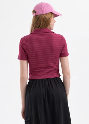 Cativa - Blusa Polo Listrada em Cotton Roxo - CATIVA