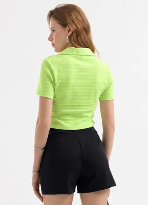 Cativa - Blusa Polo Listrada em Cotton Verde - CATIVA