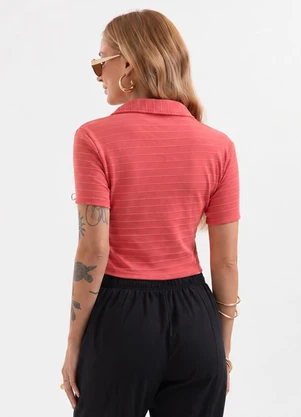 Cativa - Blusa Polo Listrada em Cotton Vermelho - CATIVA