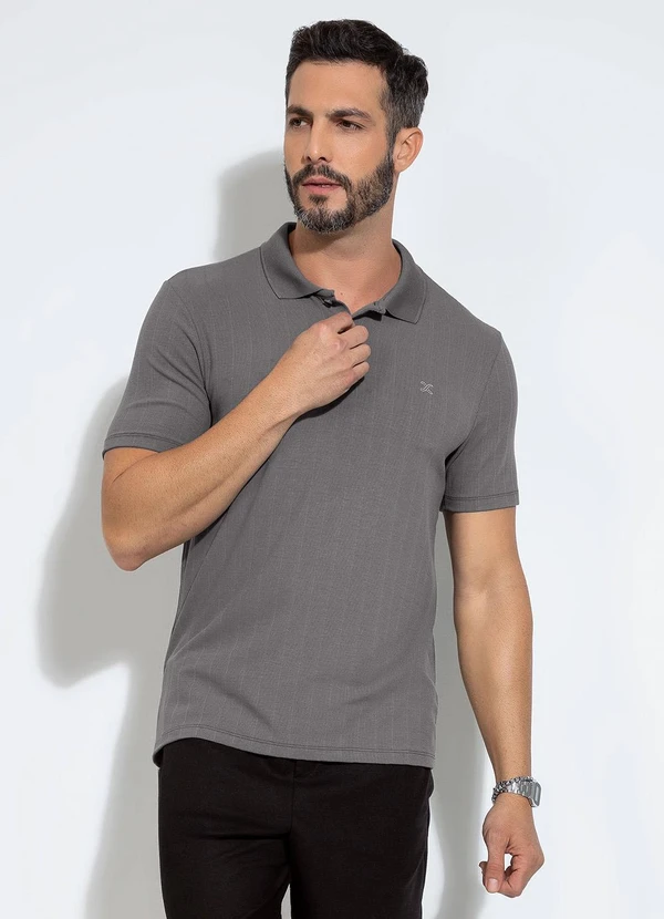 Exco - Camisa Polo em Canelado Cinza