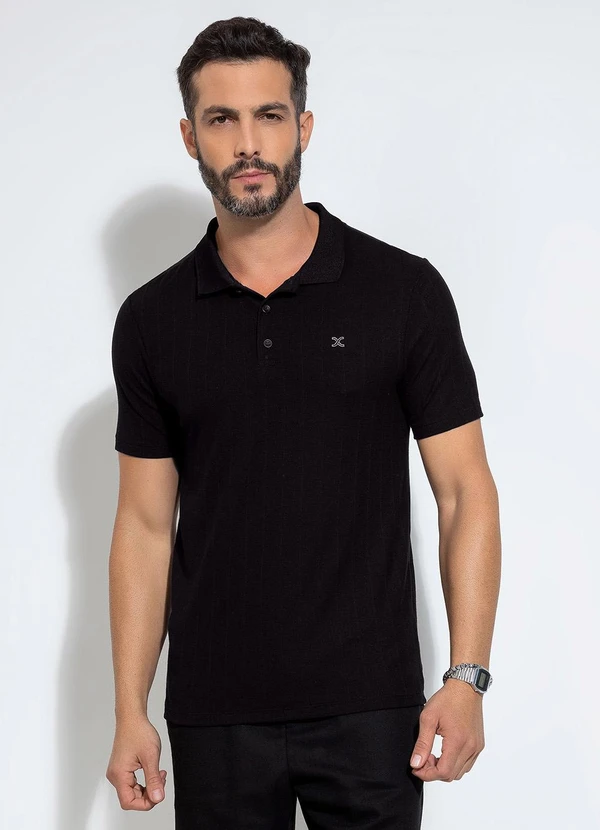 Exco - Camisa Polo em Canelado Preto