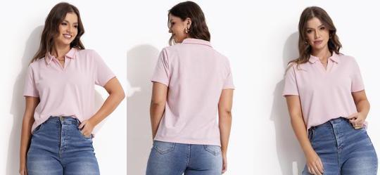 Camisa Polo em Malha Piquet Rosa