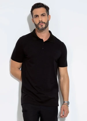 Exco - Camisa Polo em Piquet Preto - EXCO