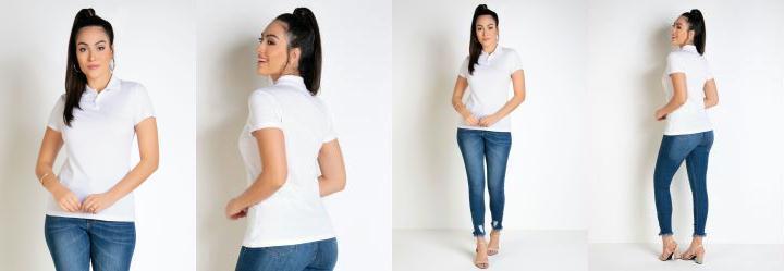 Camisa Polo Feminina Branca com Mangas Curtas