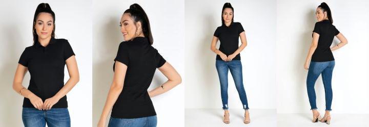 Camisa Polo Feminina Preta com Mangas Curtas