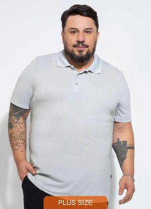 Exco - Camisa Polo Plus em Piquet Cinza - EXCO