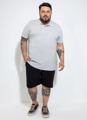 Exco - Camisa Polo Plus em Piquet Cinza - EXCO