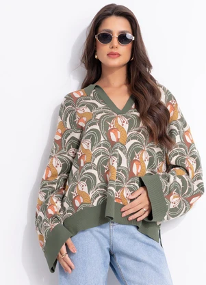 Farm - Casaco Polo Tricot Jacquard Banana da Terra Bege - FARM