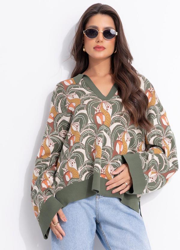 Casaco Polo Tricot Jacquard Banana da Terra Bege - Farm